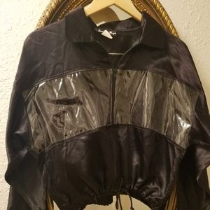 VINTAGE Suzy Phillips Satin w/Vinyl see through Drawstring Jacket SZ: Small